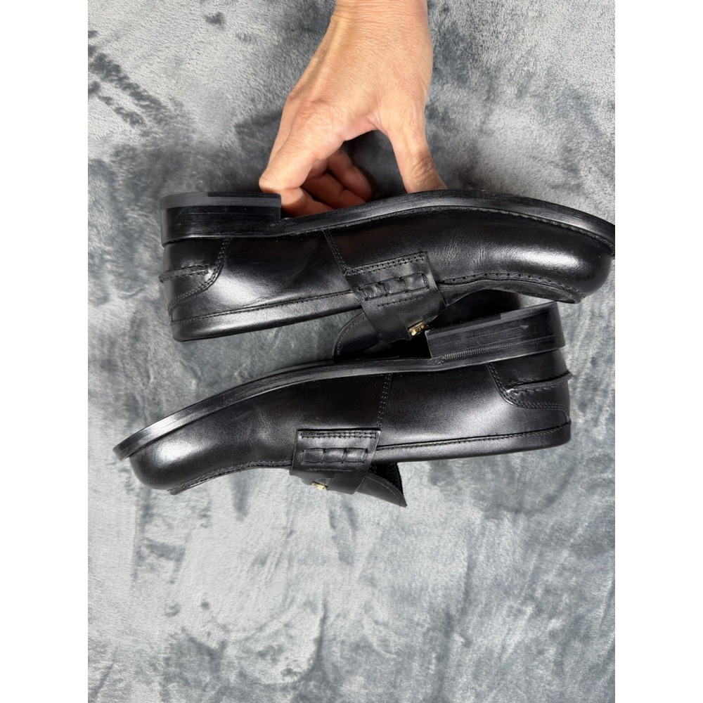 Roberto Cavalli Women 38.5 Black Leather Loafers Gold Logo Made in Italy - Picture 4 of 13